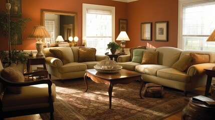 Fototapeta premium Living room - A room in a house used for relaxing. AI generated