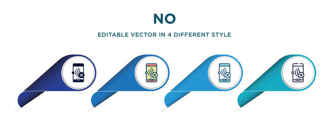 no icon in 4 different styles such as filled, color, glyph, colorful, lineal color. set of vector for web, mobile, ui