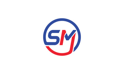 Initial SM letter with circle line logo SM abstract monogram, White background and red or blue lettering, this is fully editable and resizable vector letter, suitable for any kind of business.