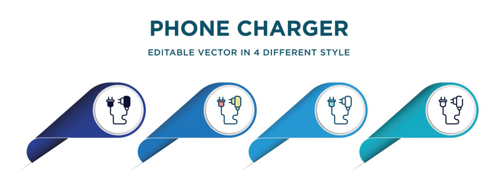 phone charger icon in 4 different styles such as filled, color, glyph, colorful, lineal color. set of   vector for web, mobile, ui