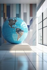 Navigating the Global Stage: A Magnificent Globe Gracing a Elegant Business Lobby Created with generative AI tools