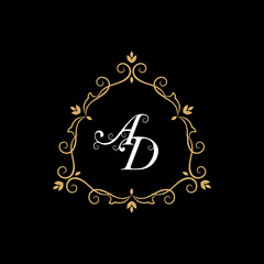 A D Elegance logo golden vector art flower pattern design