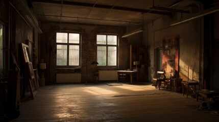 Studio - A room or building used for artistic or creator. AI generated