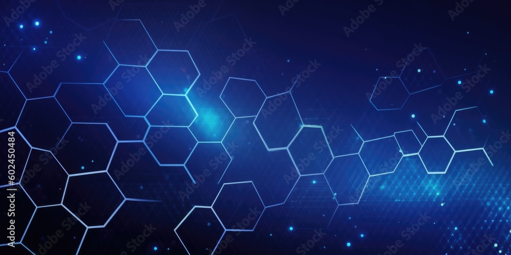 Poster blue hexagon technology abstract background. generative ai aig21.