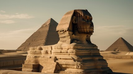 The legendary Egyptian Sphinx gazing into the distan. AI generated