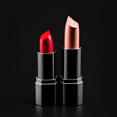 Obraz premium Female red/pink lipstick on black background. Generative AI