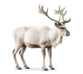 beautiful white Scandinavian reindeer isolated over a transparent background, cut-out Scandinavia, Christmas, Santa or winter design element, generative AI - 602452451