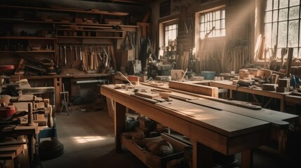 Workshop A space designated for woodworking metalworking. AI generated - obrazy, fototapety, plakaty