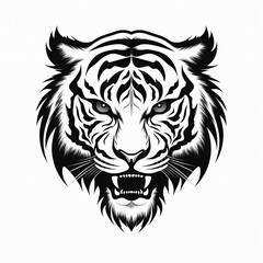 Plakat A tiger face in a black and white pattern - created with Generative AI technology