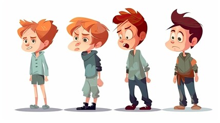 children in cartoon style concept art on a white background - generative AI