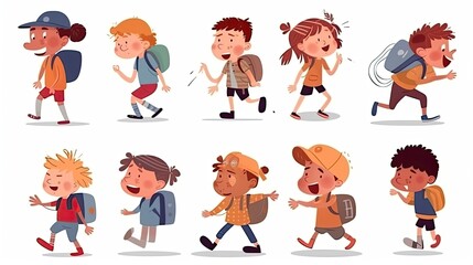 children in cartoon style concept art on a white background - generative AI
