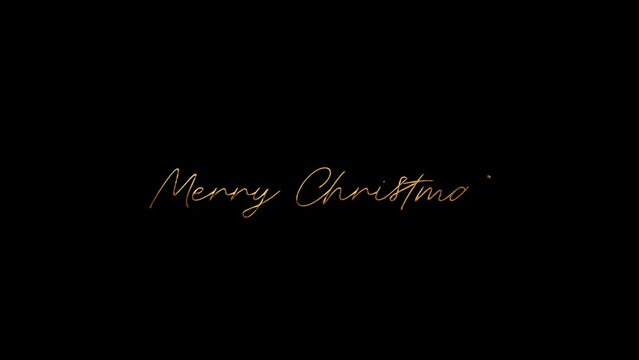 Golden merry Christmas animated text animation on black screen. Christmas animated text animation in gold color. Christmas celebration elements.