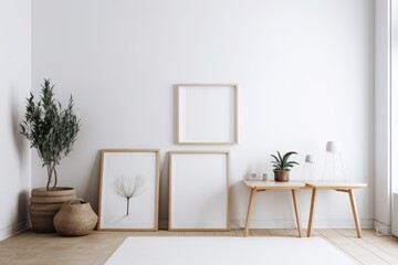 Two square frames are mocked up on the floor in a white environment. Generative AI