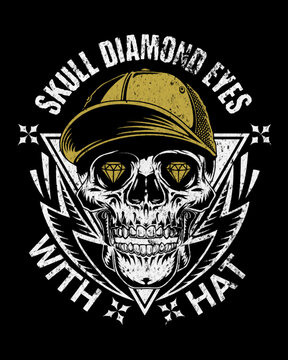 Skull Diamond Eyes With Hat Vector Art, Illustration and Graphic