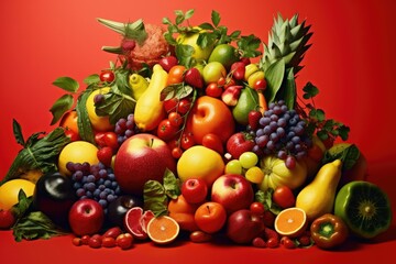 Colorful and Fresh Fruits and Vegetables, Generative AI