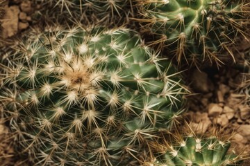 Top view of a green cactus with needles. Background with a lovely cactus texture. Generative AI