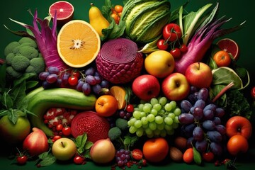 Naklejka na ściany i meble Colorful and Fresh Fruits and Vegetables, Generative AI