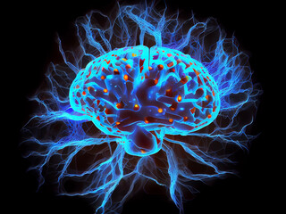 abstract glowing brain neuron. Generative AI