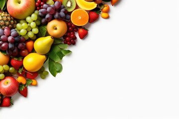 Naklejka na ściany i meble Frame of fruits on white background, Generative AI