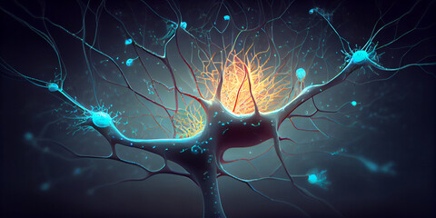 abstract glowing brain neuron. Generative AI