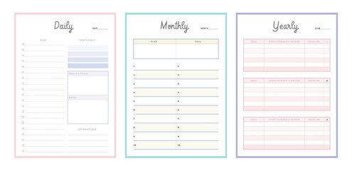 (Pastel) 3 set of monthly today weekly planner. 