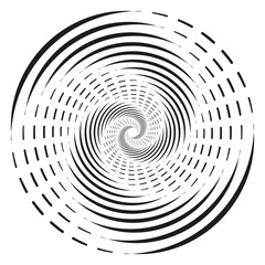 Spiral, swirl, twirl. Volute, helix, eddy and vortex shape. Radial lines with rotation. Vector illustration.
