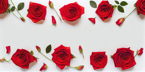 Beautiful rose flowers on a uniform background. Generative AI