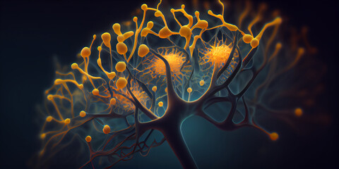 abstract glowing brain neuron. Generative AI