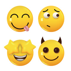 Fototapeta premium Set of 3d icon yellow color smile emoji. Vector