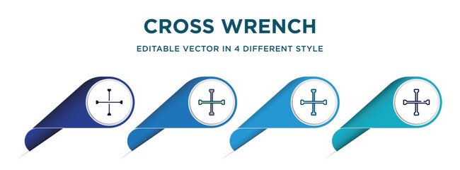 cross wrench icon in 4 different styles such as filled, color, glyph, colorful, lineal color. set of vector for web, mobile, ui