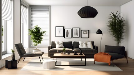 Modern living with black and white decor