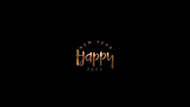 Happy New Year 2024 Gold Handwritten Animated Text. Suitable for Happy New Year 2024 Celebrations Around the World - New Year background - 4K motion graphics animation