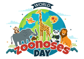 World Zoonoses Day Vector Illustration on 6 July with Various Animals which is in the Forest in Flat Cartoon Hand Drawn Landing Page Templates