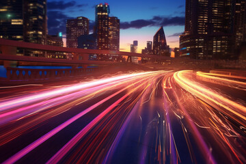 Fototapeta premium traffic Urban Movement Dynamic Light Trails Photography, Generative AI