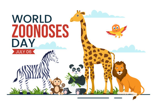 World Zoonoses Day Vector Illustration on 6 July with Various Animals which is in the Forest in Flat Cartoon Hand Drawn Landing Page Templates