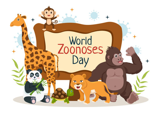 World Zoonoses Day Vector Illustration on 6 July with Various Animals which is in the Forest in Flat Cartoon Hand Drawn Landing Page Templates