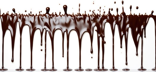 flowing drops of chocolate on a white background.border. Generative AI