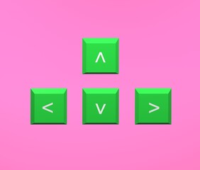 Arrow keyboard button illustration in 3d style on the pink background, 3d render, 3d icon, wallpaper keyboard button.