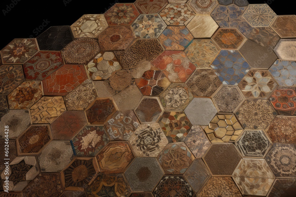 Aufkleber mosaic art abstract background in hexagonal shape. distinct generative ai image.