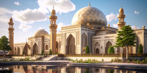 Fototapeta na wymiar Islamic architecture exterior, mosque. Generative AI