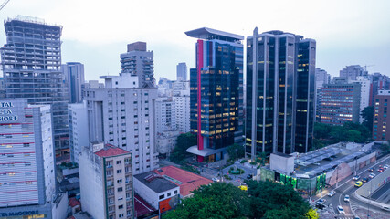Aerial view of Avenida Brigadeiro Faria Lima, Itaim Bibi. Iconic buildings in the background