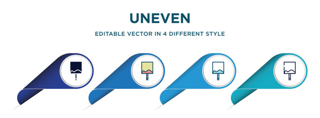 uneven icon in 4 different styles such as filled, color, glyph, colorful, lineal color. set of vector for web, mobile, ui