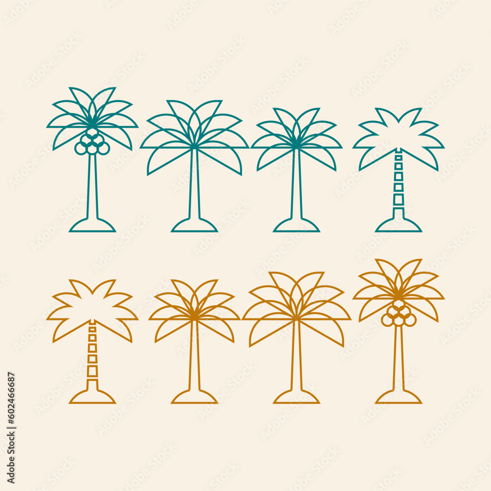 Poster vector logo design template with palm tree, linear palm symbol
