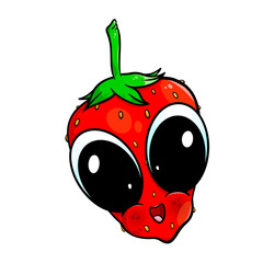 Cute face strawberry with big cartoon eyes.