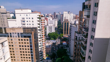 Fototapeta premium Aerial view of Avenida Brigadeiro Faria Lima, Itaim Bibi. Iconic buildings in the background