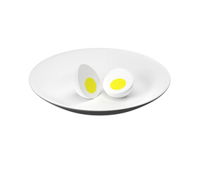 boiled egg on the plate, 3d illustration, 3d render.