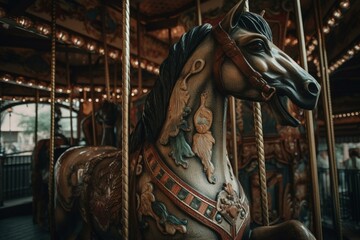 Fototapeta na wymiar A ride-on amusement with horses going up and down. Generative AI