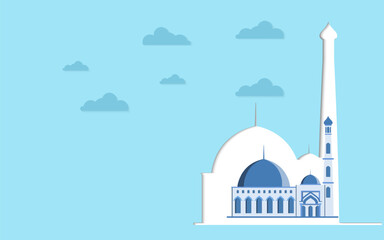 A flat design of a masjid or mosque for Islamic with blue color suitable for background, wallpaper, greeting card, background etc.