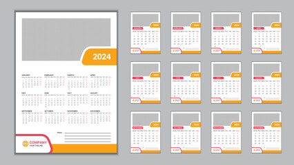 2024 Wall Calendar Design Template 11.69 in x 16.54 in with 0.25 in Bleed