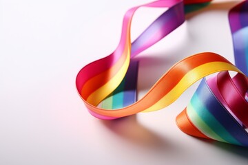 Colorful gay pride rainbow ribbon on a white surface, Ai Generated